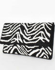 Beaded Zebra Clutch - Flap Over Monochrome