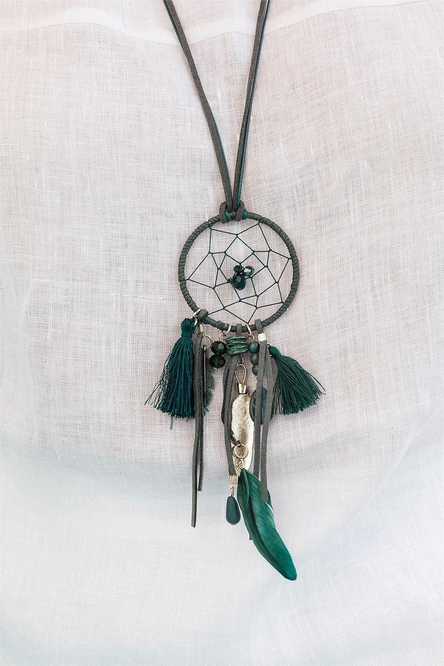 Dream Catcher Faux Suede Necklace With Gold Hardware