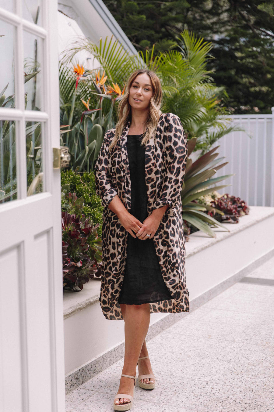 Zahra Silky Kimono Jacket in Leopard Print